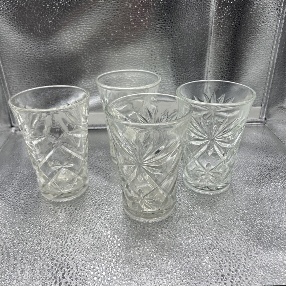Vintage Anchor Hocking Glass American Precut Water Tumblers SET OF 4 (oatmeal)